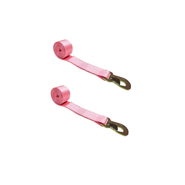 2" x 10' Wheel Lasso Lift Strap w/ Flat Snap Hook Tow Dolly Pink, 2PK